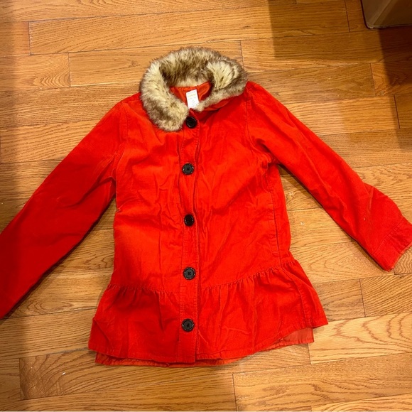 Gymboree girls 10-12 jacket button up faux fur reddish orange perfect condition - Picture 1 of 5